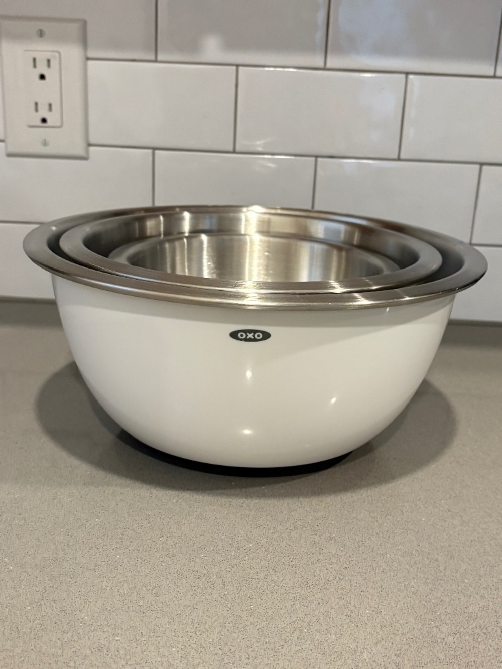 OXO Good Grips 3 piece Stainless Steel Mixing Bowl Set White Non Slip